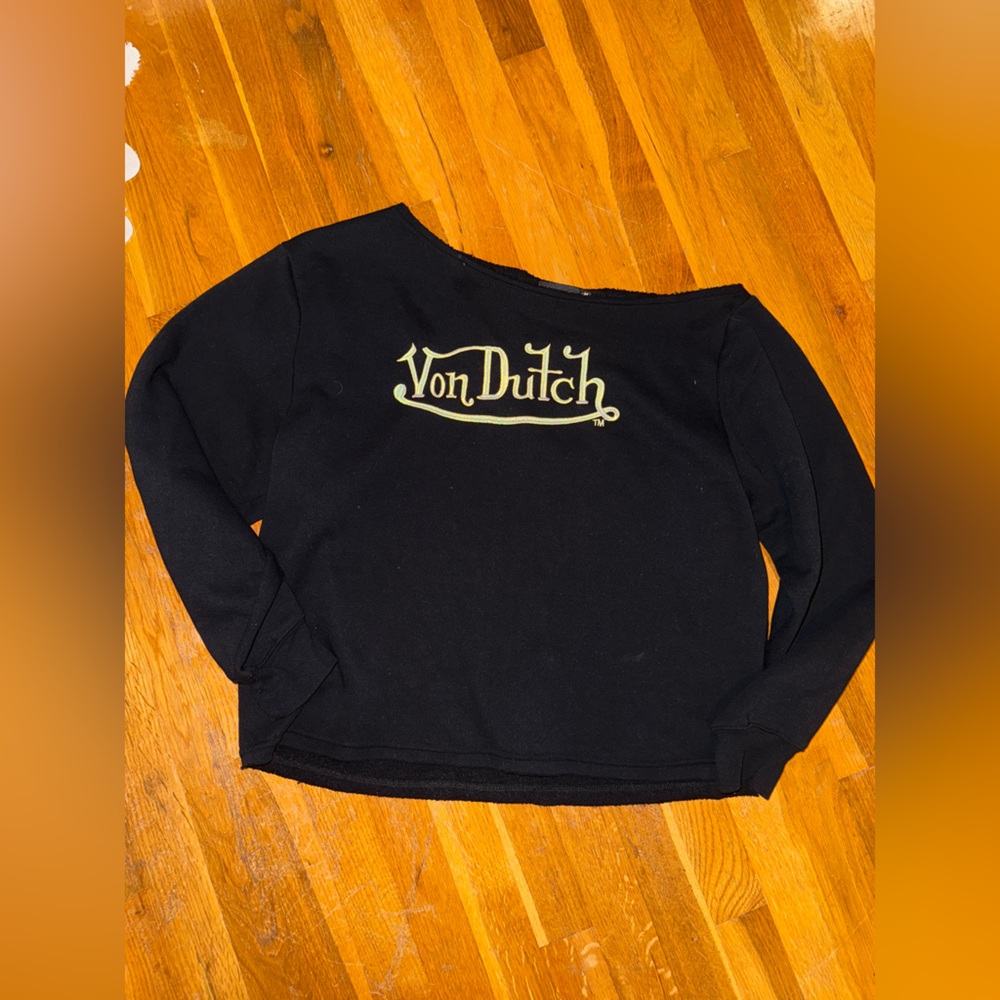 Off the Shoulder Von Dutch Black Women’s Sweater